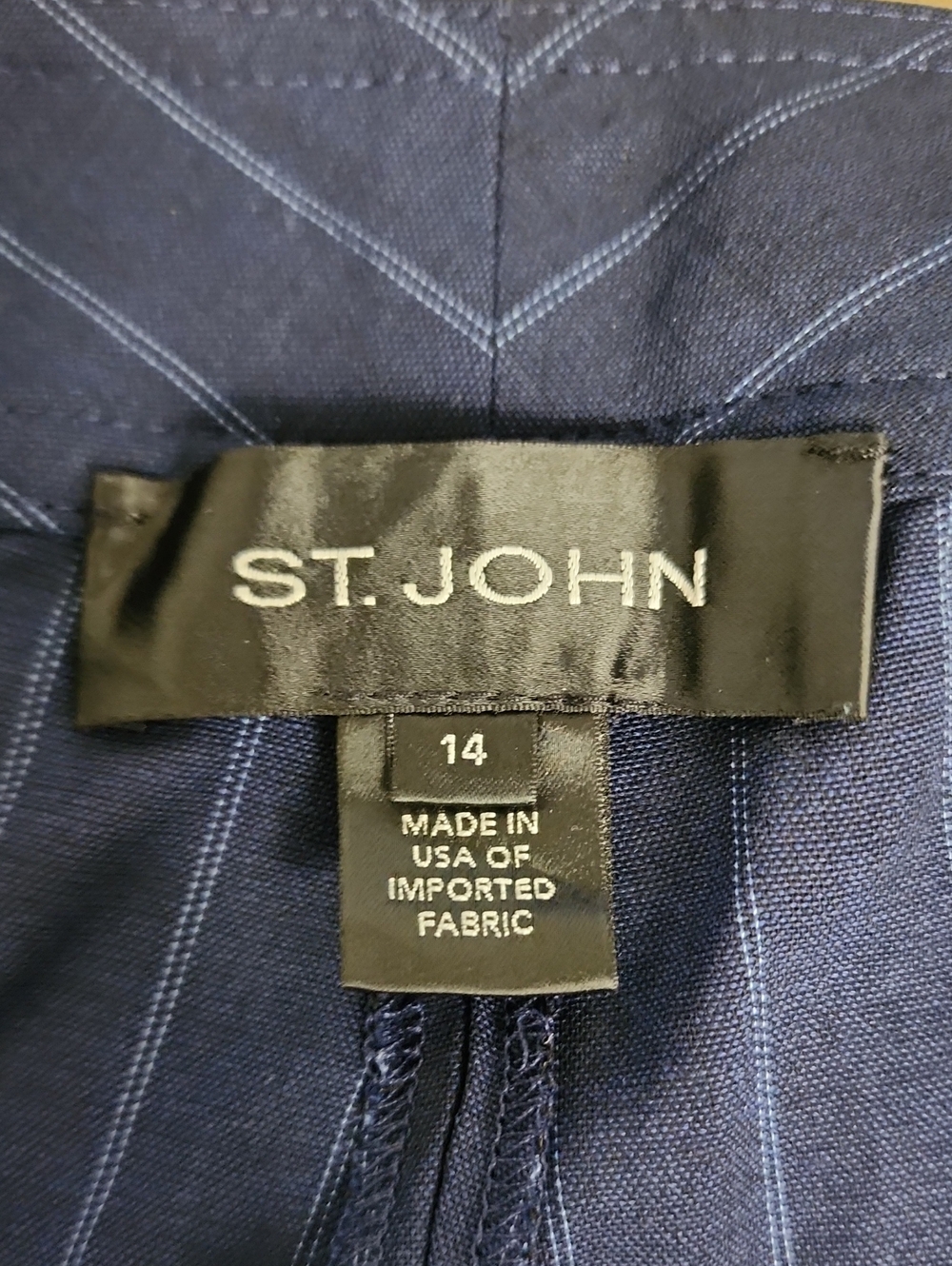 St. John Wool Silk Pinstripe Tailored Trousers Navy Size 14 Made in USA - Picture 9 of 10
